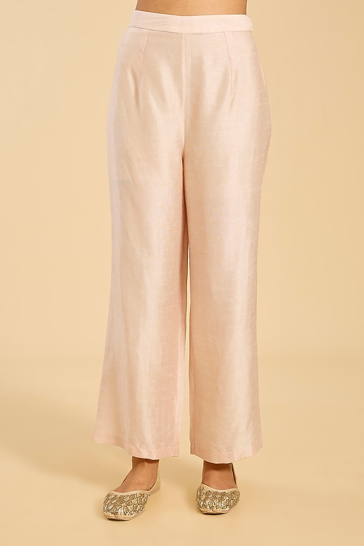 Beige Striped Tissue Hand Embroidered Kaftan Set by Simar Dugal at Pernia's Pop Up Shop