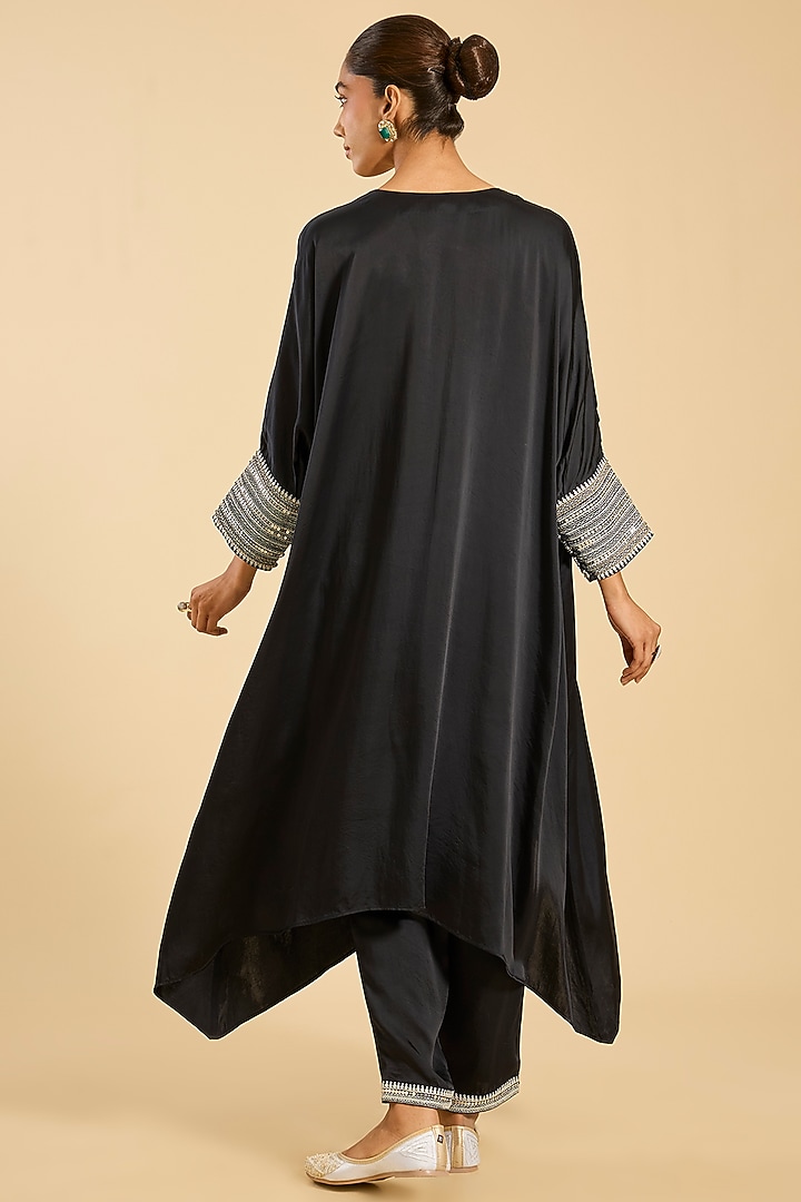 Black Striped Tissue Hand Embroidered Kaftan Set by Simar Dugal at Pernia's Pop Up Shop