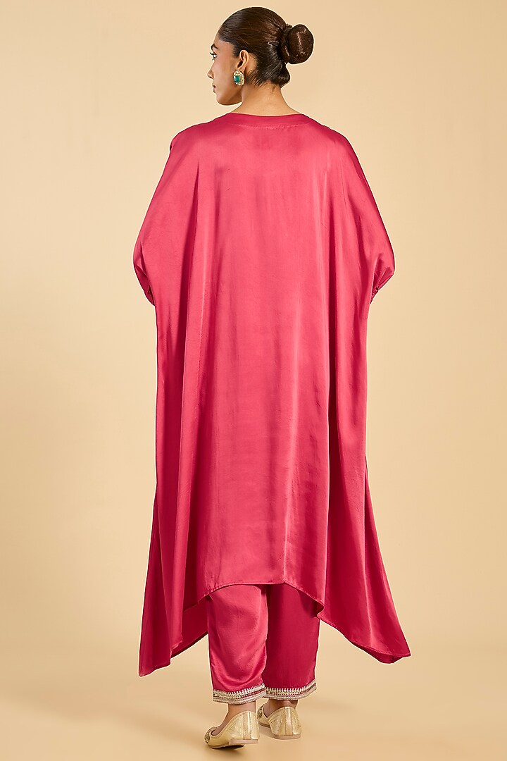Red Striped Tissue Hand Embroidered Kaftan Set by Simar Dugal at Pernia's Pop Up Shop