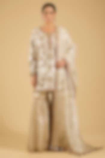 Ivory Banarasi Embroidered Bridal Sharara Set by Simar Dugal at Pernia's Pop Up Shop