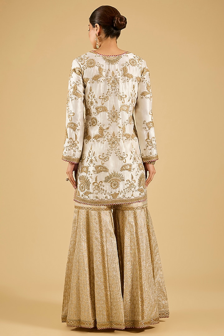 Ivory Banarasi Embroidered Bridal Sharara Set by Simar Dugal at Pernia's Pop Up Shop