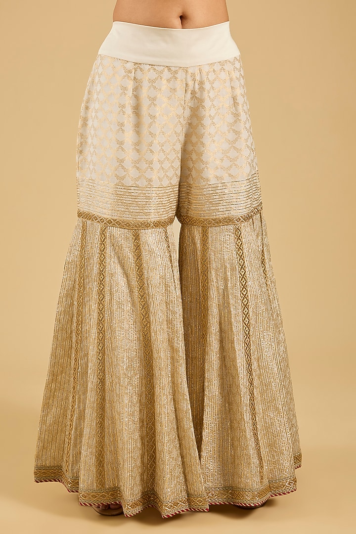 Ivory Banarasi Embroidered Bridal Sharara Set by Simar Dugal at Pernia's Pop Up Shop