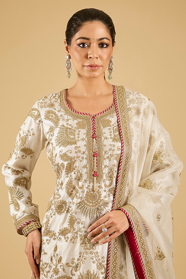 Ivory Banarasi Embroidered Bridal Sharara Set by Simar Dugal at Pernia's Pop Up Shop