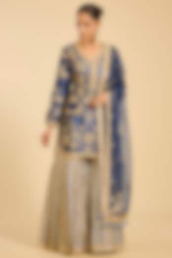 Navy & Gold Banarasi Bridal Sharara Set by Simar Dugal at Pernia's Pop Up Shop
