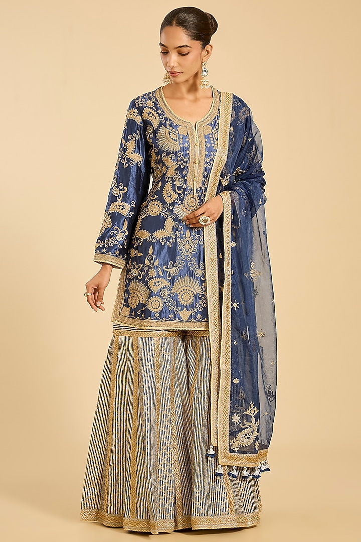 Navy & Gold Banarasi Bridal Sharara Set by Simar Dugal at Pernia's Pop Up Shop