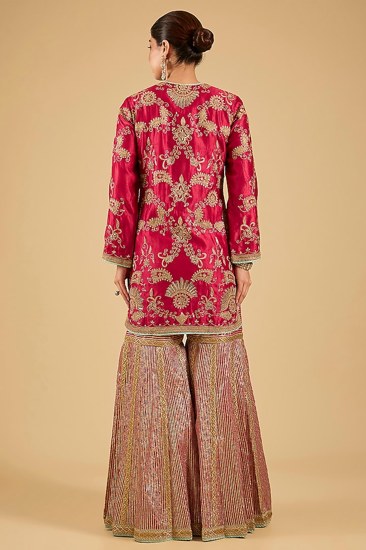 Red Banarasi Embroidered Bridal Sharara Set by Simar Dugal at Pernia's Pop Up Shop