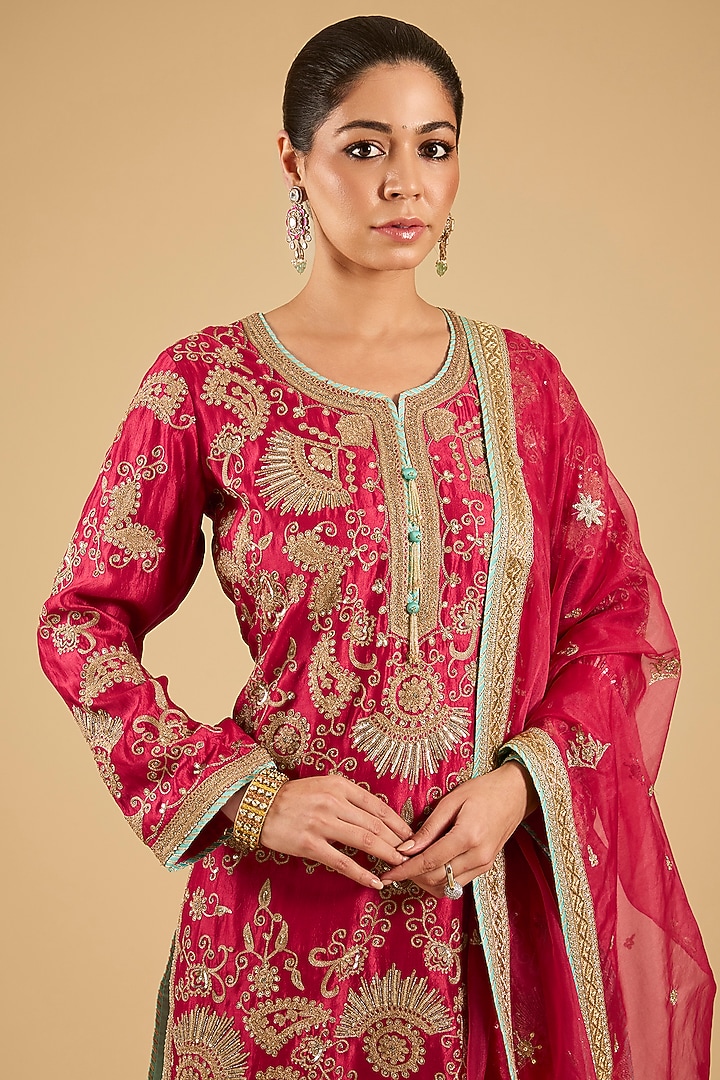 Red Banarasi Embroidered Bridal Sharara Set by Simar Dugal at Pernia's Pop Up Shop