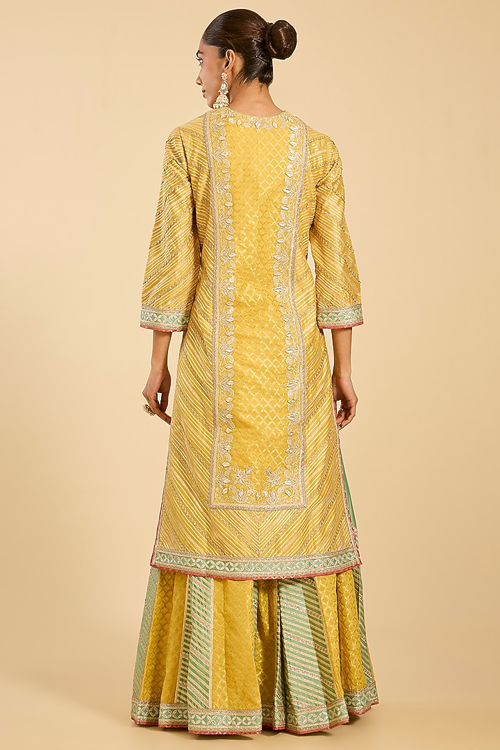 Yellow & Green Chanderi Paneled Wedding Sharara Set by Simar Dugal at Pernia's Pop Up Shop