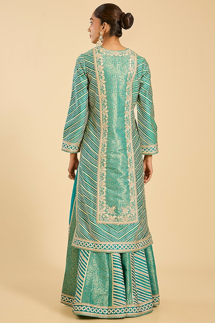 Green Chanderi Paneled Wedding Sharara Set by Simar Dugal at Pernia's Pop Up Shop