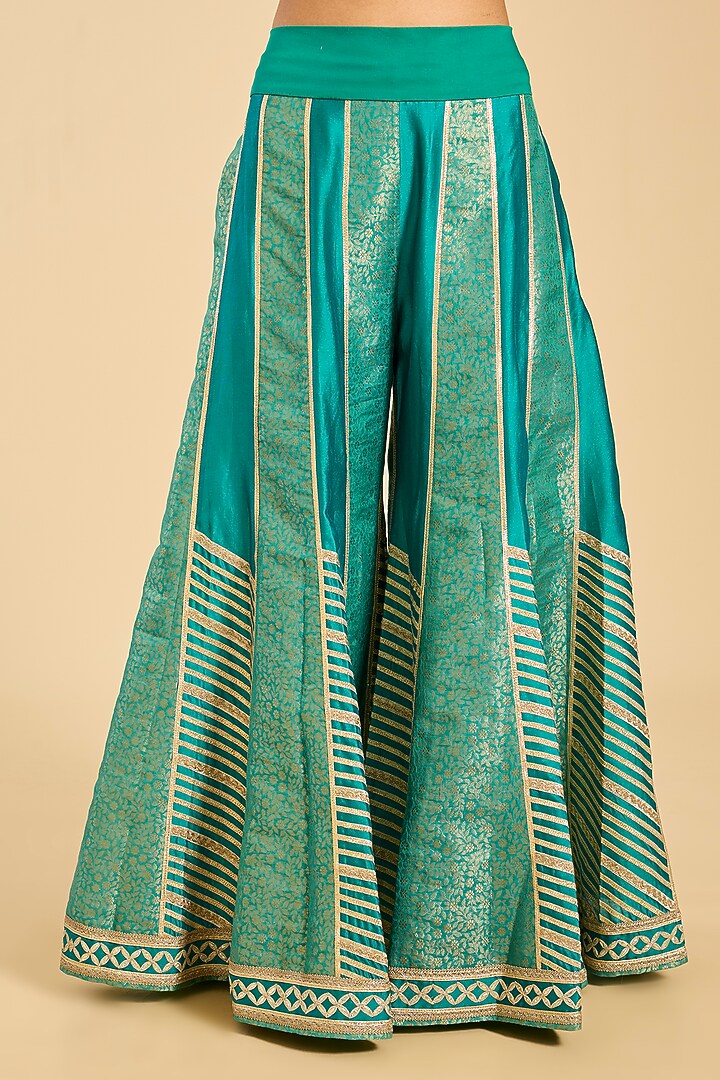 Green Chanderi Paneled Wedding Sharara Set by Simar Dugal at Pernia's Pop Up Shop