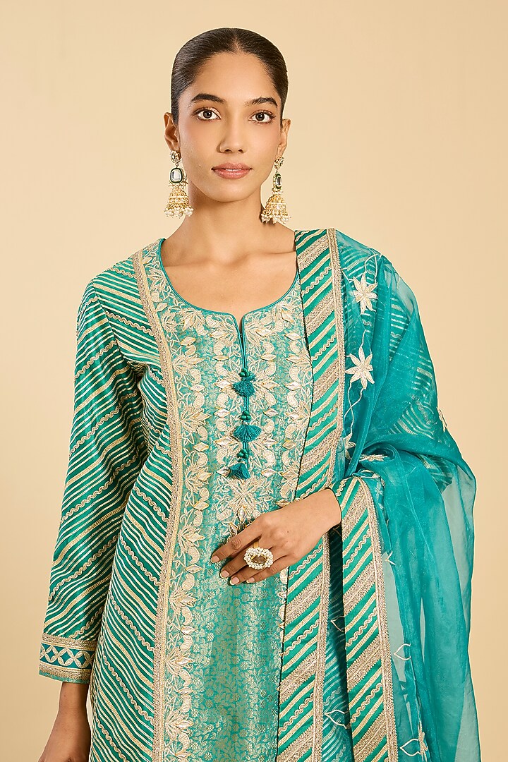 Green Chanderi Paneled Wedding Sharara Set by Simar Dugal at Pernia's Pop Up Shop