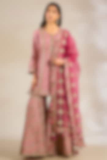 Pink Chanderi Embroidered Wedding Sharara Set by Simar Dugal at Pernia's Pop Up Shop
