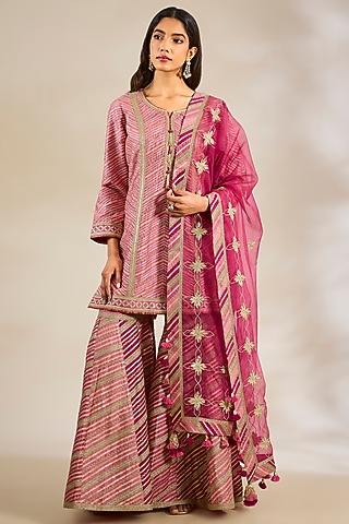 Pink Chanderi Embroidered Sharara Set by Simar Dugal