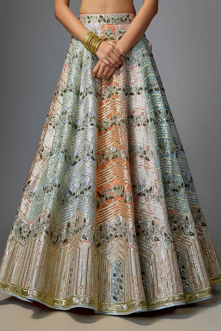 Pink & Peach Banarasi Gota Embroidered Bridal Lehenga Set by Simar Dugal at Pernia's Pop Up Shop