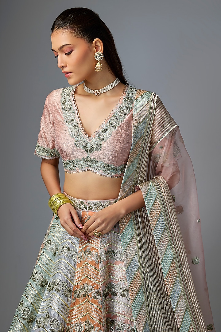 Pink & Peach Banarasi Gota Embroidered Bridal Lehenga Set by Simar Dugal at Pernia's Pop Up Shop