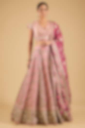 Pink Chanderi Gota Embroidered Bridal Lehenga Set by Simar Dugal at Pernia's Pop Up Shop