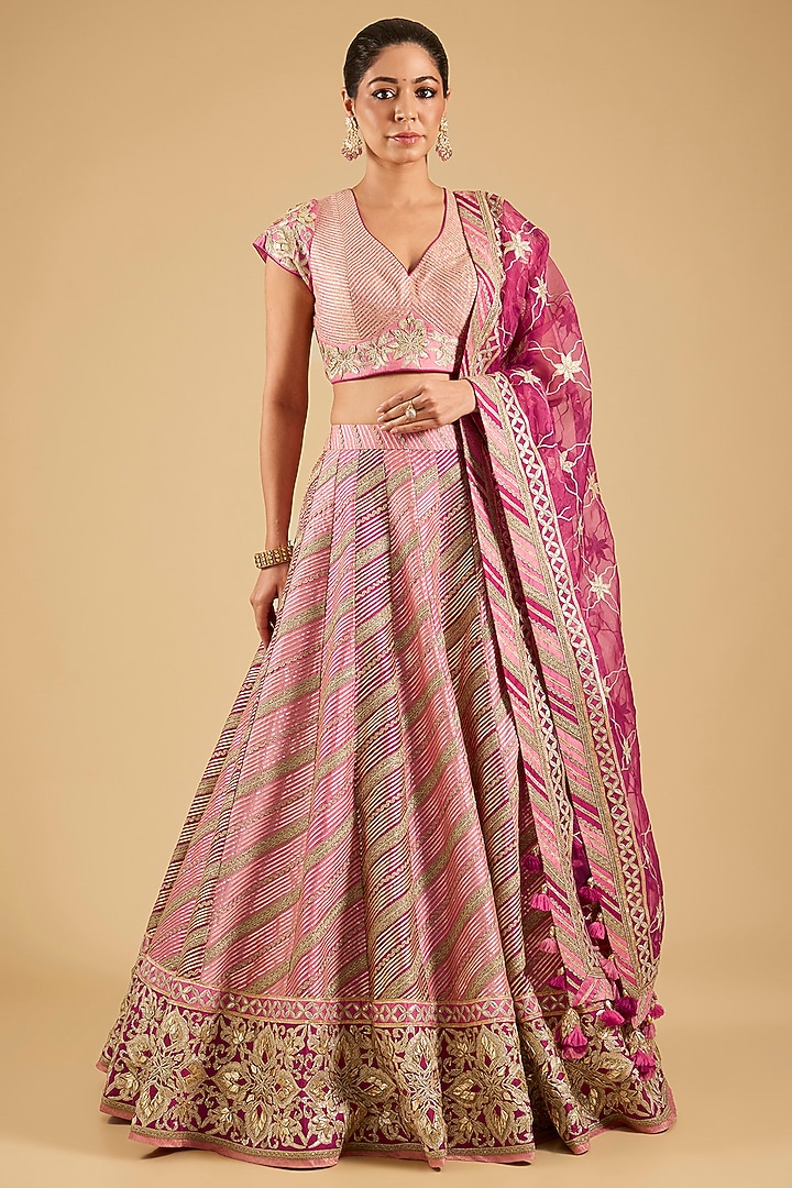 Pink Chanderi Gota Embroidered Bridal Lehenga Set by Simar Dugal at Pernia's Pop Up Shop