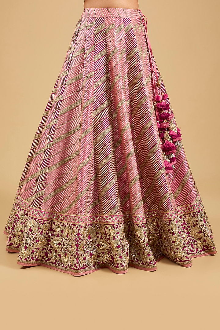 Pink Chanderi Gota Embroidered Bridal Lehenga Set by Simar Dugal at Pernia's Pop Up Shop