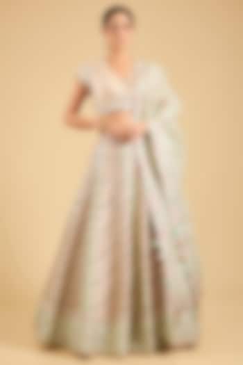 Pastel Multi-Colored Chanderi Gota Embroidered Bridal Lehenga Set by Simar Dugal at Pernia's Pop Up Shop