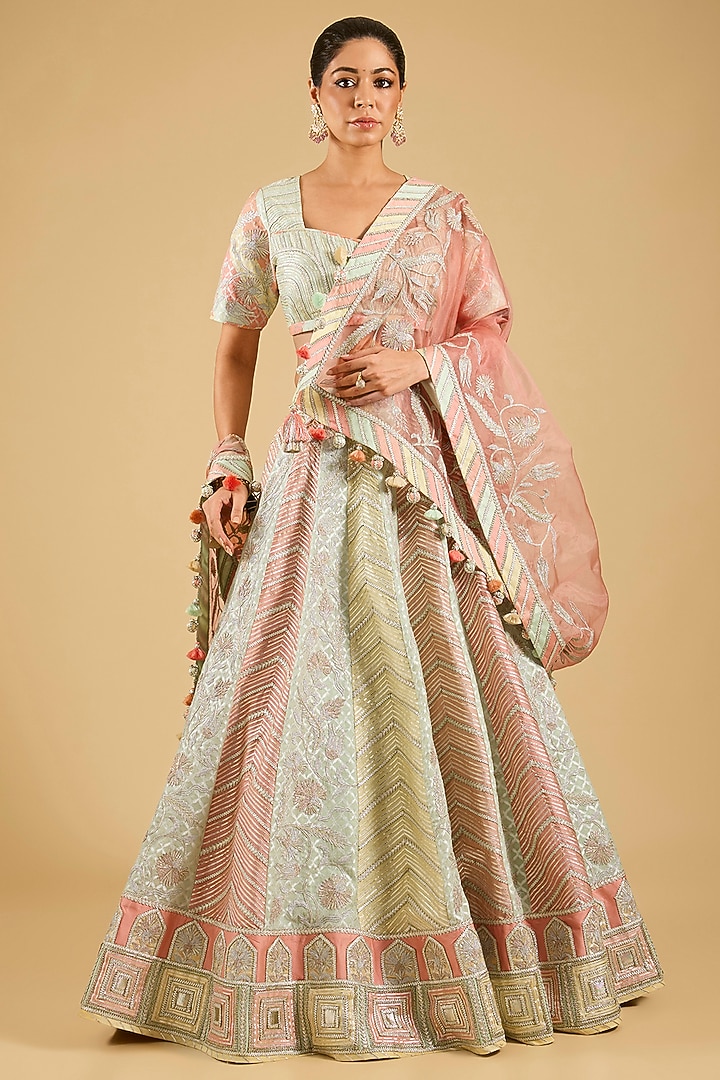 Bright Multi-Colored Banarasi Gota Embroidered Bridal Lehenga Set by Simar Dugal at Pernia's Pop Up Shop