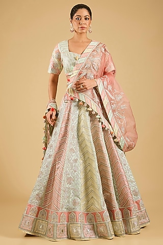 Bright Multi-Colored Banarasi Gota Embroidered Lehenga Set by Simar Dugal