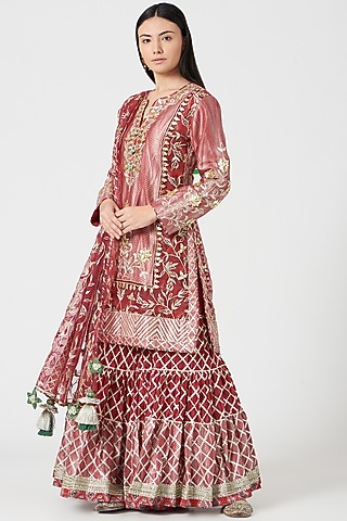 Cayenne Red Chanderi Sharara Set by Simar Dugal