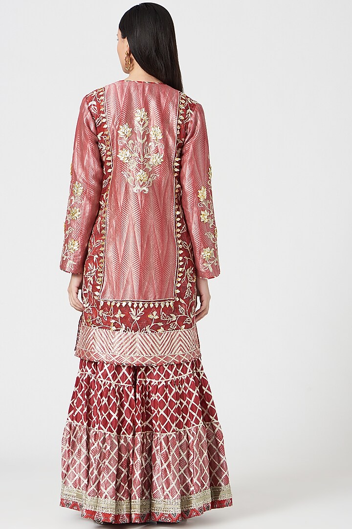 Cayenne Red Chanderi Wedding Sharara Set by Simar Dugal at Pernia's Pop Up Shop