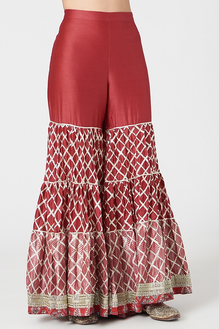 Cayenne Red Chanderi Wedding Sharara Set by Simar Dugal at Pernia's Pop Up Shop