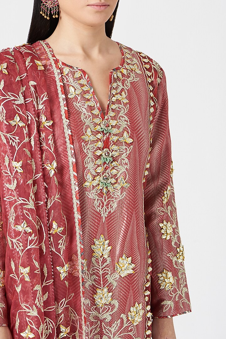 Cayenne Red Chanderi Wedding Sharara Set by Simar Dugal at Pernia's Pop Up Shop