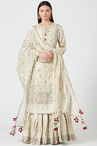 Ivory Gota Embroidered Sharara Set by Simar Dugal