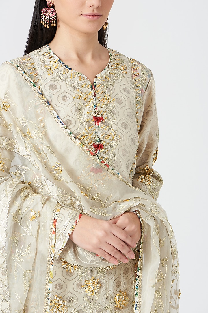 Ivory Gota Embroidered Wedding Sharara Set by Simar Dugal at Pernia's Pop Up Shop
