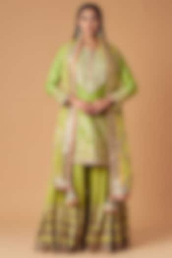 Green Silk Sharara Set by Simar Dugal at Pernia's Pop Up Shop