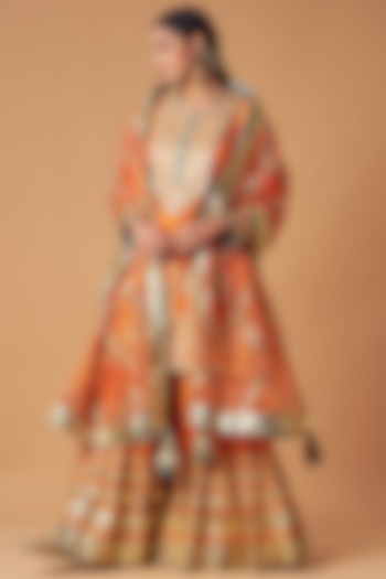 Orange Cotton Silk Sharara Set by Simar Dugal