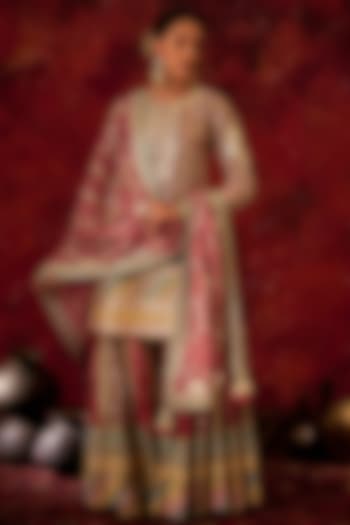 Fuchsia Pink Chanderi Bridal Sharara Set by Simar Dugal at Pernia's Pop Up Shop