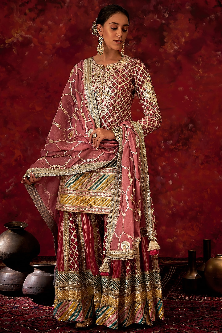Fuchsia Pink Chanderi Bridal Sharara Set by Simar Dugal at Pernia's Pop Up Shop