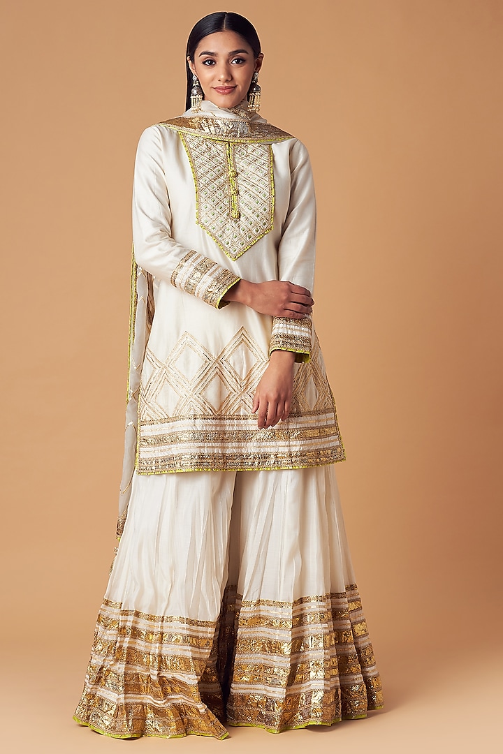 Ivory Cotton Silk Sharara Set by Simar Dugal