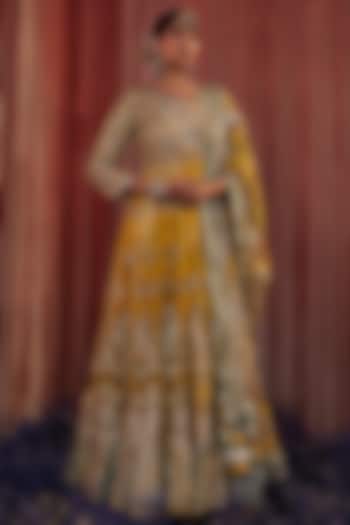 Mustard Yellow Embroidered Anarkali Set by Simar Dugal