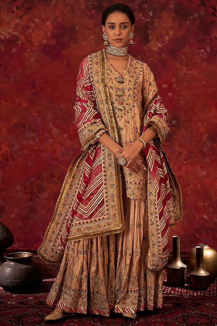 Nude Embroidered Sharara Set by Simar Dugal at Pernia's Pop Up Shop