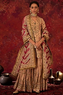 Nude Embroidered Sharara Set Design by Simar Dugal at Pernia's Pop Up