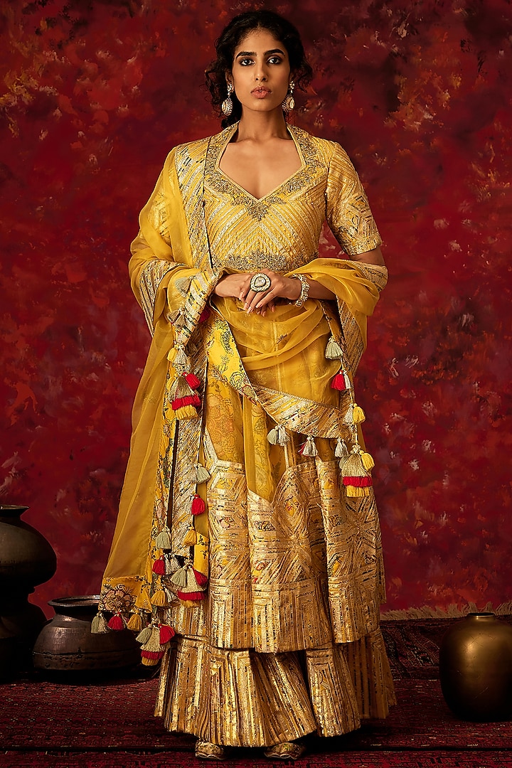 Mustard Yellow Anarkali Set With Embroidery by Simar Dugal