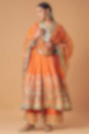 Orange Silk Sharara Set by Simar Dugal