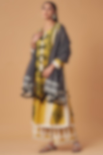 Yellow Embroidered A-Line Kurta Set by Simar Dugal