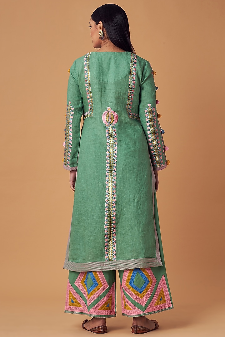 Forest Green Embroidered A-Line Kurta Set by Simar Dugal at Pernia's Pop Up Shop