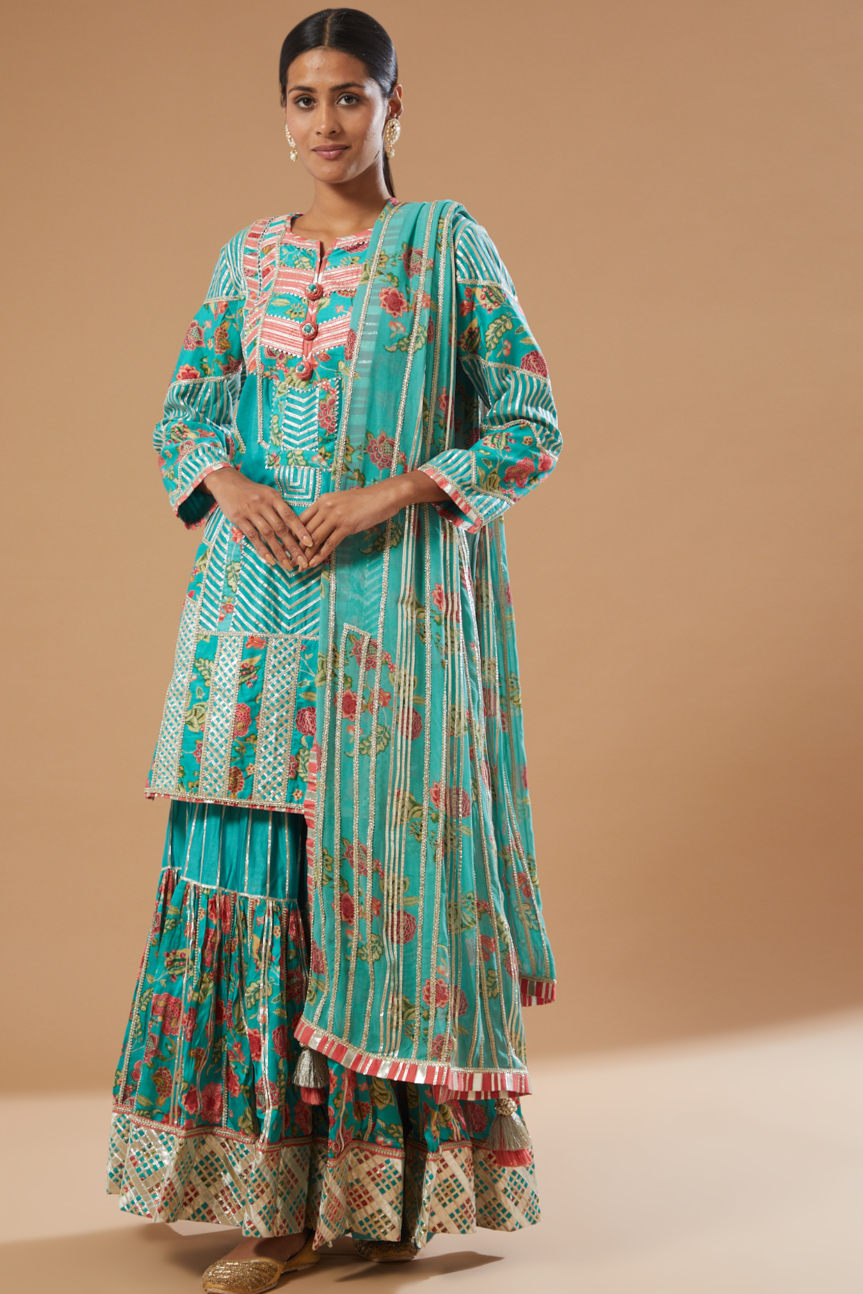 Blue Printed & Embellished Wedding Sharara Set by Simar Dugal at Pernia's Pop Up Shop