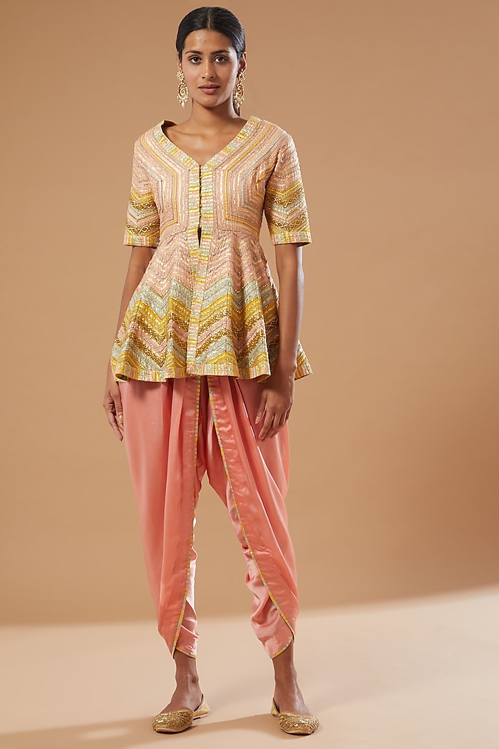 Pink Modal Silk Dhoti Set by Simar Dugal