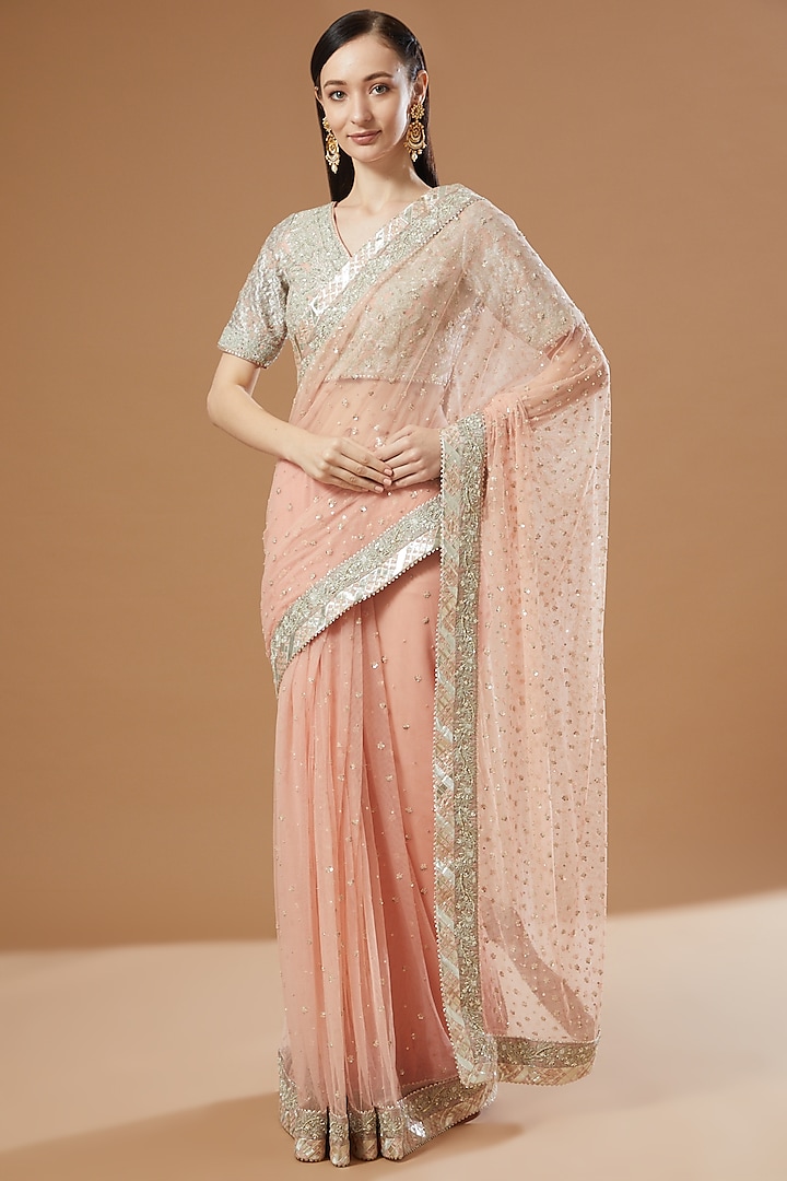 Blush Pink Hand Embroidered Saree Set by Simar Dugal