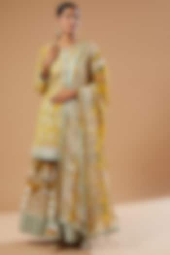 Yellow Modal satin Embroidered Sharara Set by Simar Dugal