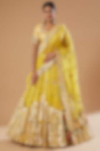 Yellow Embroidered Bridal Lehenga Set by Simar Dugal at Pernia's Pop Up Shop