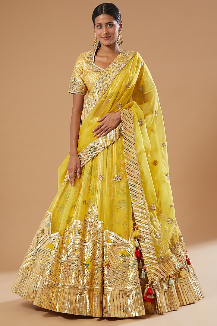 Yellow Embroidered Bridal Lehenga Set by Simar Dugal at Pernia's Pop Up Shop