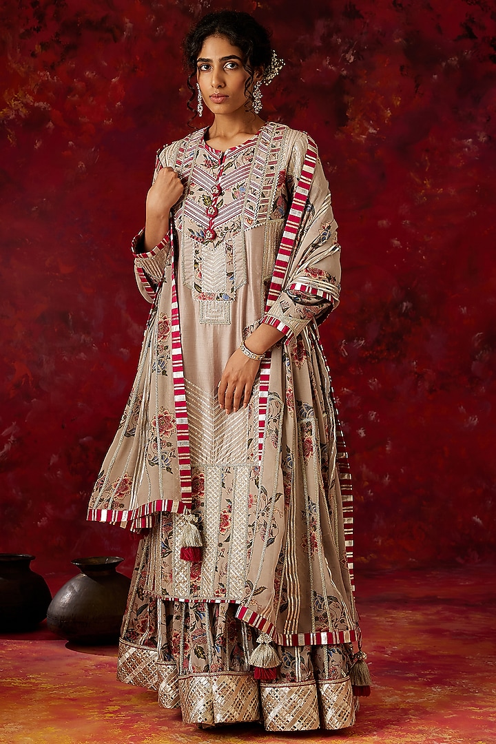 Silver-Grey Sharara Set With Embellishments by Simar Dugal